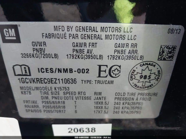 1GCVKREC9EZ110636 Chevrolet Silverado 1500 1lt/2lt