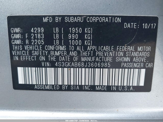 Продажа на аукционе авто 2018 Subaru Impreza 2.0i Premium, vin: 4S3GKAB68J3606985, номер лота: 44561760