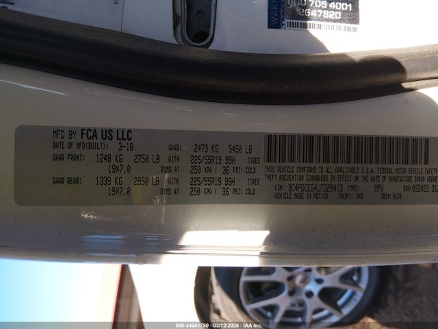 44561790 :رقم المزاد ، 3C4PDCEG4JT329413 vin ، 2018 Dodge Journey Gt مزاد بيع