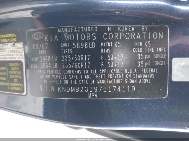2007 KIA SEDONA KNDMB233976174119 Photo 8