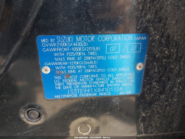 2008 SUZUKI GRAND VITARA JS3TE941X84101154 Photo 8