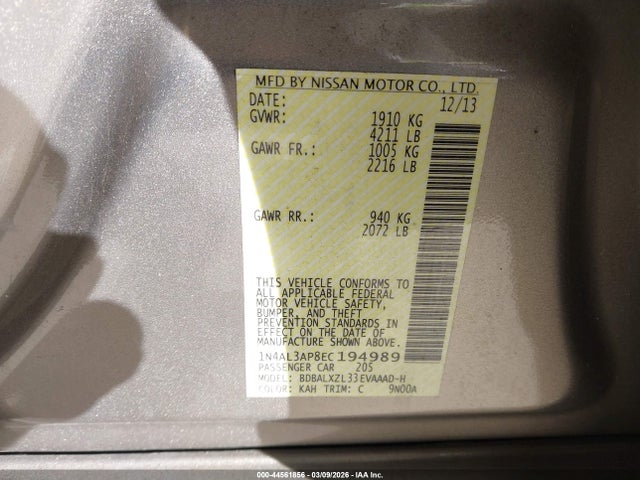Nissan Altima 2.5 Sl 2014 1N4AL3AP8EC194989 Image 9