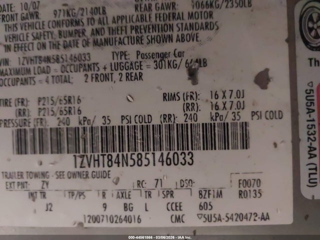 2008 FORD MUSTANG 1ZVHT84N585146033 Photo 8