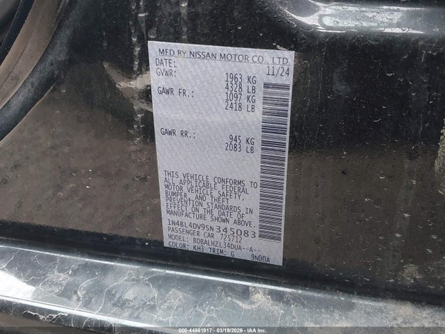 Продажа на аукционе авто 2025 Nissan Altima Sv Fwd, vin: 1N4BL4DV9SN345083, номер лота: 44561917