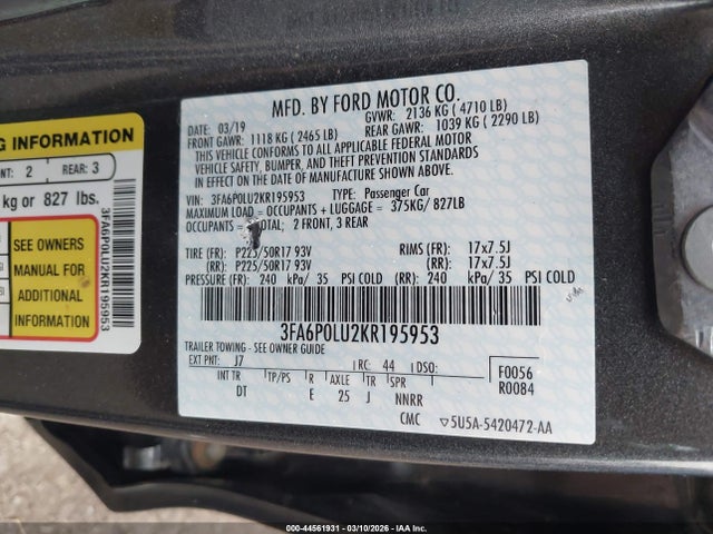 2019 FORD FUSION HYBRID 3FA6P0LU2KR195953 Photo 8