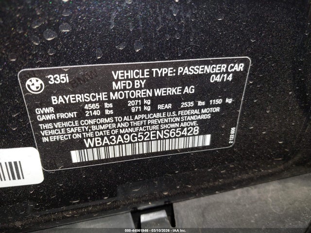 Aukcja sprzedaży 2014 Bmw 335i, vin: WBA3A9G52ENS65428, numer aukcji: 44561946