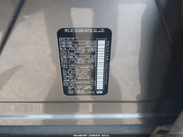Aukcja sprzedaży 2019 Infiniti Qx50 Luxe, vin: 3PCAJ5M10KF134366, numer aukcji: 44561967
