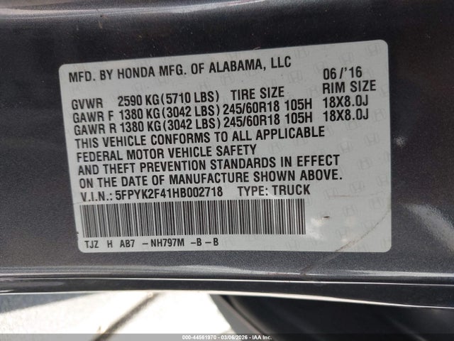 Honda Ridgeline Rts 2017 5FPYK2F41HB002718 Image 9