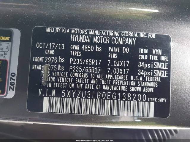 5XYZU3LB0EG138200 Hyundai Santa Fe Sport 2.4l