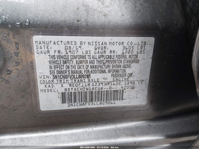 3N1CN8FV3LL809261 Nissan Versa Sr Xtronic Cvt