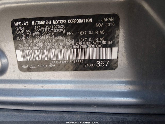 JA4AP4AW0HZ018364 Mitsubishi Outlander Sport 2.4 Sel
