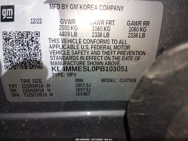 44562092 :رقم المزاد ، KL4MMESL0PB103051 vin ، 2023 Buick Encore Gx Select Awd مزاد بيع