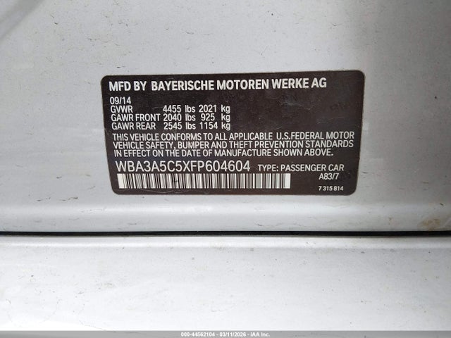 Продажа на аукционе авто 2015 Bmw 328i, vin: WBA3A5C5XFP604604, номер лота: 44562104