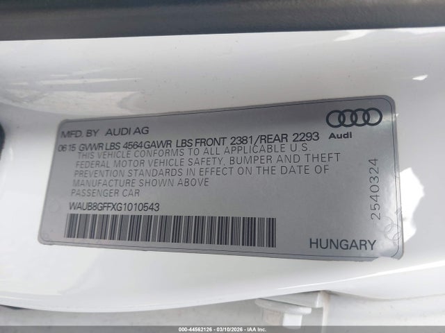 Aukcja sprzedaży 2016 Audi A3 2.0t Premium, vin: WAUB8GFFXG1010543, numer aukcji: 44562126