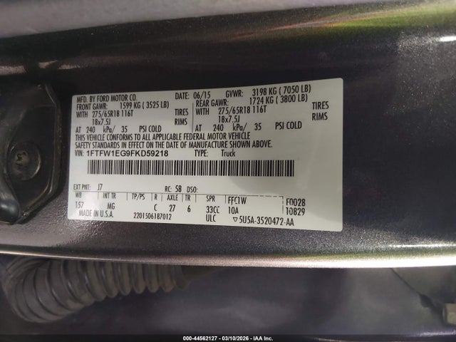 Auction sale of the 2015 Ford F-150 Xlt, vin: 1FTFW1EG9FKD59218, lot number: 44562127