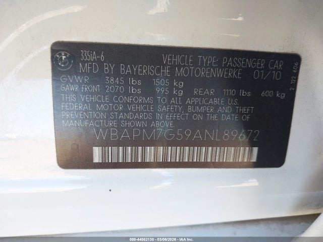 2010 BMW 335I WBAPM7G59ANL89672 Photo 8