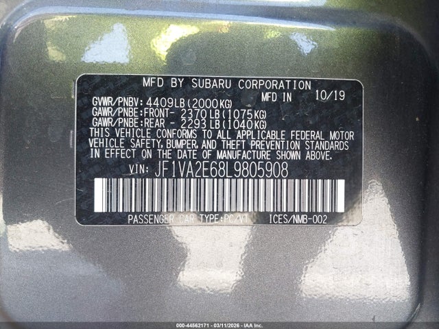 2020 SUBARU WRX STI JF1VA2E68L9805908 Photo 8