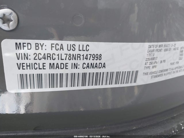 44562186 :رقم المزاد ، 2C4RC1L78NR147998 vin ، 2022 Chrysler Pacifica Hybrid Touring L مزاد بيع