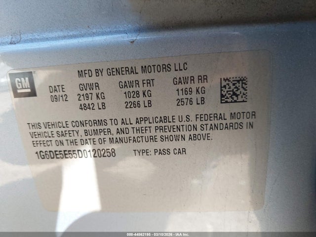 2013 Cadillac Cts Luxury მანქანა იყიდება აუქციონზე, vin: 1G6DE5E55D0120258, აუქციონის ნომერი: 44562195