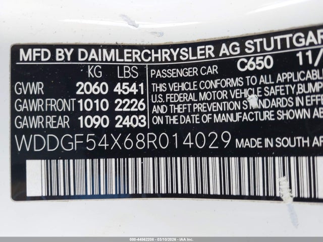 44562208 :رقم المزاد ، WDDGF54X68R014029 vin ، 2008 Mercedes-benz C 300 Luxury/sport مزاد بيع