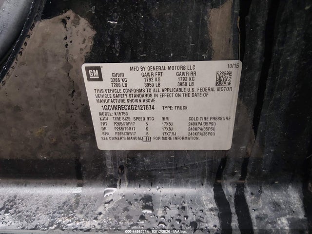 2016 Chevrolet Silverado 1500 1lt მანქანა იყიდება აუქციონზე, vin: 1GCVKRECXGZ127674, აუქციონის ნომერი: 44562214