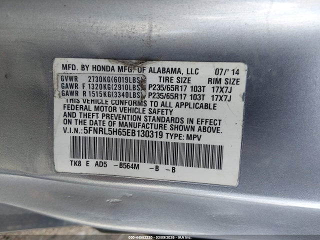 Honda Odyssey Ex-l 2014 5FNRL5H65EB130319 Image 9