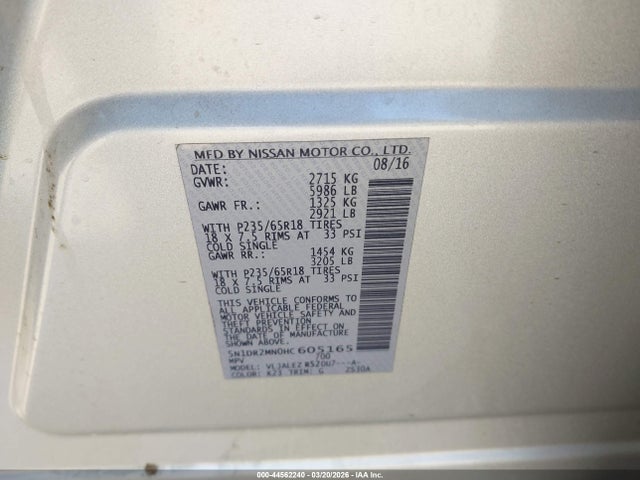 Nissan Pathfinder Sv 2017 5N1DR2MN0HC605165 Image 9