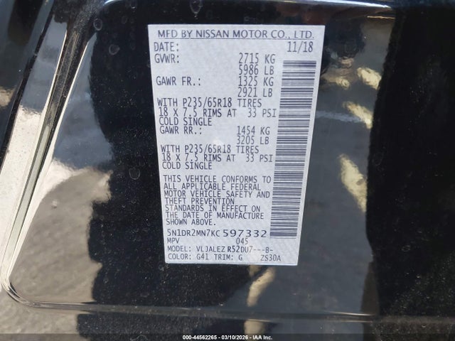 Nissan Pathfinder Sv 2019 5N1DR2MN7KC597332 Image 9