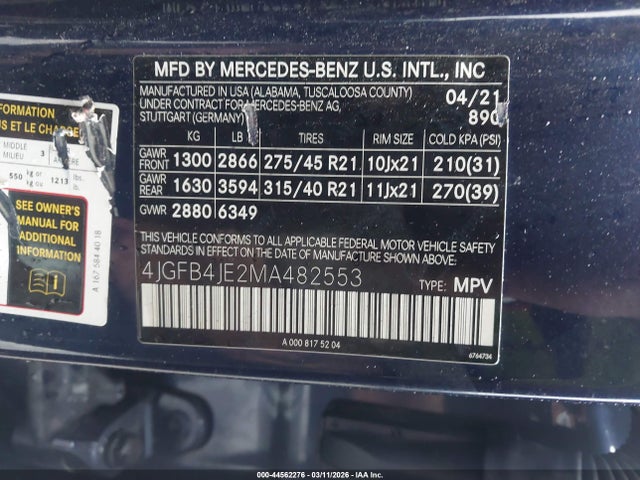 Продаж на аукціоні авто 2021 Mercedes-benz Gle 350, vin: 4JGFB4JE2MA482553, номер лоту: 44562276