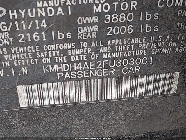 Hyundai ELANTRA SE 2015 KMHDH4AE2FU303001 Image 9