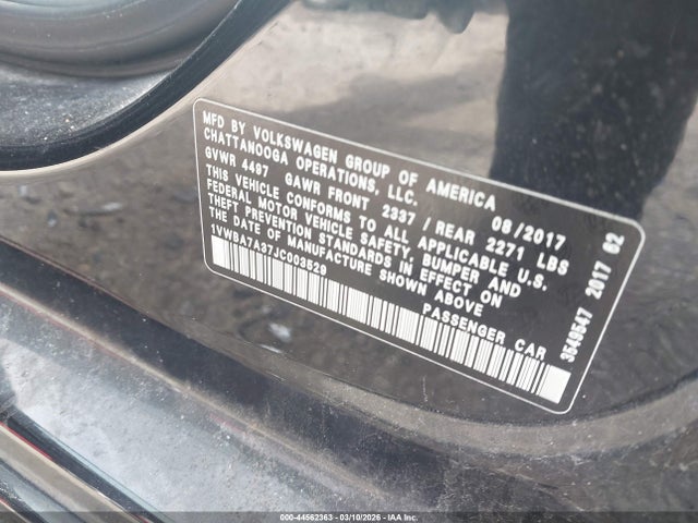Продажа на аукционе авто 2018 Volkswagen Passat 2.0t Se, vin: 1VWBA7A37JC003529, номер лота: 44562363