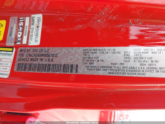1C4HJXDN8MW557613 Jeep Wrangler Unlimited Sport 4x4