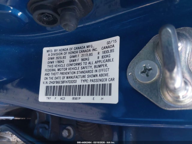 Honda CIVIC SI 2015 2HGFB6E58FH703203 Image 9
