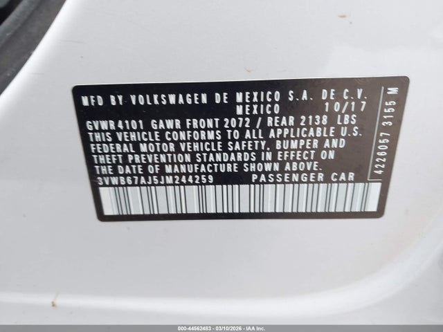 Продаж на аукціоні авто 2018 Volkswagen Jetta 1.4t Se/1.4t Wolfsburg Edition, vin: 3VWB67AJ5JM244259, номер лоту: 44562483
