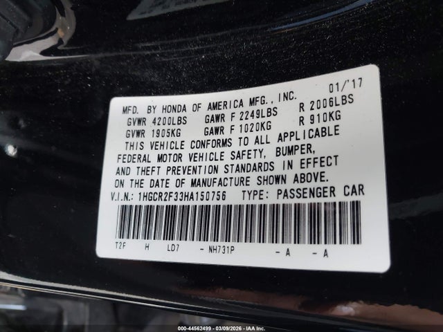 1HGCR2F33HA150756 Honda ACCORD LX