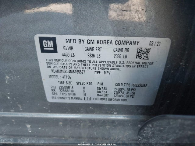 2021 Buick Encore Gx Awd Essence მანქანა იყიდება აუქციონზე, vin: KL4MMGSL4MB165527, აუქციონის ნომერი: 44562512