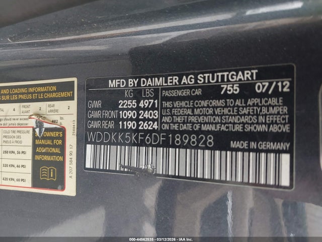 44562535 :رقم المزاد ، WDDKK5KF6DF189828 vin ، 2013 Mercedes-benz E 350 مزاد بيع