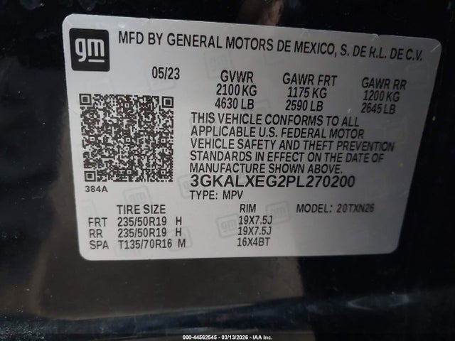 2023 Gmc Terrain Awd Denali მანქანა იყიდება აუქციონზე, vin: 3GKALXEG2PL270200, აუქციონის ნომერი: 44562545