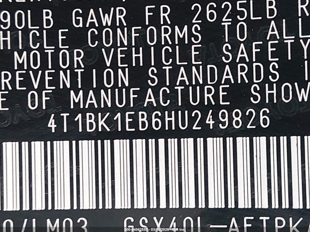 4T1BK1EB6HU249826 Toyota AVALON LIMITED