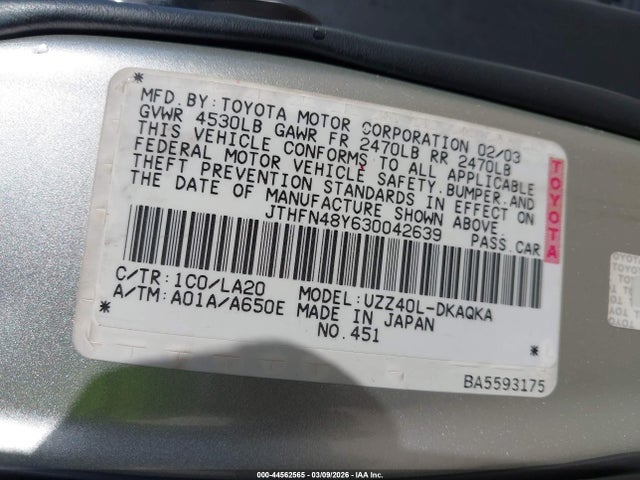 2003 LEXUS SC 430 JTHFN48Y630042639 Photo 8