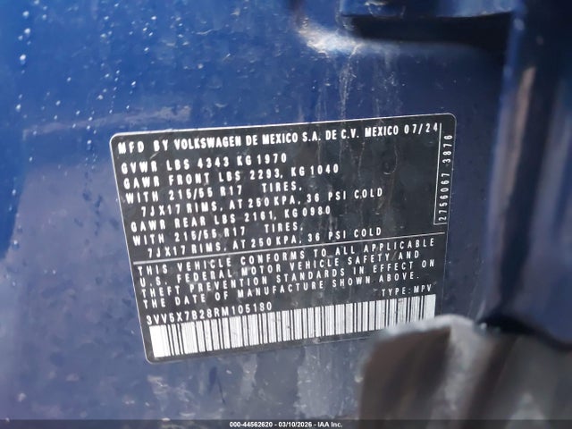 44562620 :رقم المزاد ، 3VV5X7B28RM105180 vin ، 2024 Volkswagen Taos 1.5t S مزاد بيع
