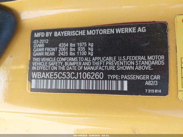 Aukcja sprzedaży 2012 Bmw 328i, vin: WBAKE5C53CJ106260, numer aukcji: 44562626