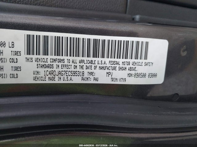 2014 Dodge Durango Sxt მანქანა იყიდება აუქციონზე, vin: 1C4RDJAG7EC595318, აუქციონის ნომერი: 44562636