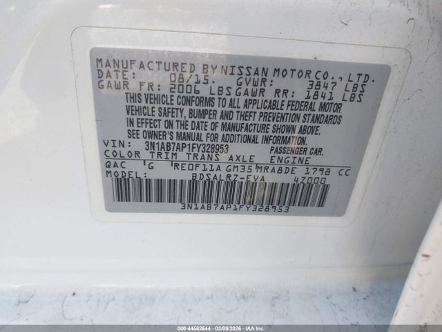 Nissan SENTRA SR 2015 3N1AB7AP1FY328953 Image 9