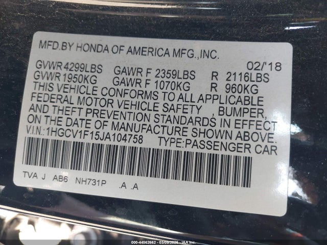 1HGCV1F15JA104758 Honda ACCORD LX