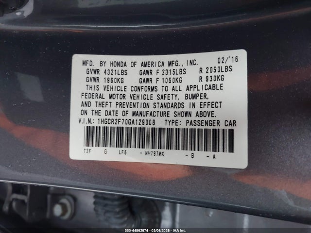 1HGCR2F70GA129008 Honda ACCORD EX