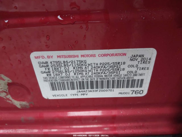 2015 MITSUBISHI OUTLANDER JA4AZ3A33FZ009701 Photo 8