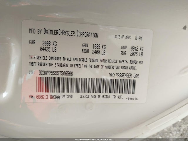 44562696 :رقم المزاد ، 3C3AY75S55T506566 vin ، 2005 Chrysler Pt Cruiser Gt مزاد بيع