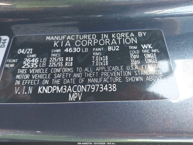 Продаж на аукціоні авто 2022 Kia Sportage Lx, vin: KNDPM3AC0N7973438, номер лоту: 44562754