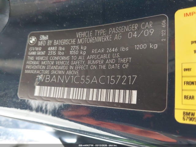 44562758 :رقم المزاد ، WBANV1C55AC157217 vin ، 2010 Bmw 528i Xdrive مزاد بيع